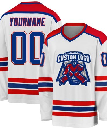 Custom White Royal-Red Hockey Jersey, Gift For Hockey Fans