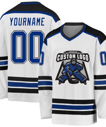 Custom White Royal-Black Hockey Jersey, Gift For Hockey Fans