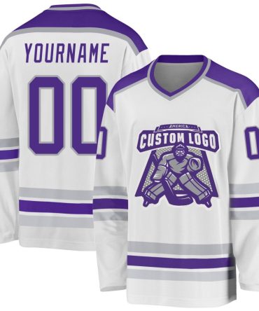 Custom White Purple-Gray Hockey Jersey, Gift For Hockey Fans