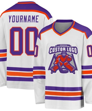 Custom White Purple-Orange Hockey Jersey, Gift For Hockey Fans