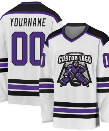 Custom White Purple-Black Hockey Jersey, Gift For Hockey Fans