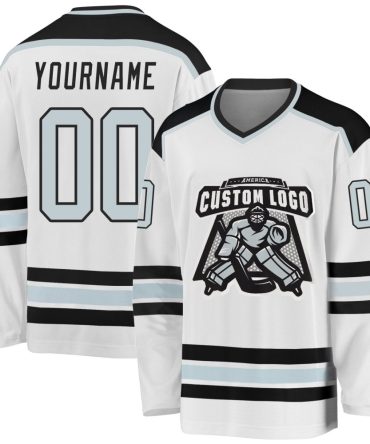 Custom White Silver-Black Hockey Jersey, Gift For Hockey Fans