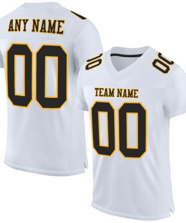 Custom White Black-Gold Football Jersey, Gift For Football Fans