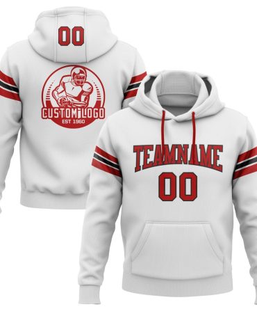 Custom White Red-Black Football Pullover Sweatshirt Hoodie, Gift For Football, Baseball, Hockey, Basketball, Softball & Rugby Fans