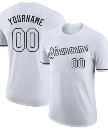 Custom White White-Black Performance T-Shirt, For Football, Baseball, Hockey, Basketball, Softball & Rugby Fans