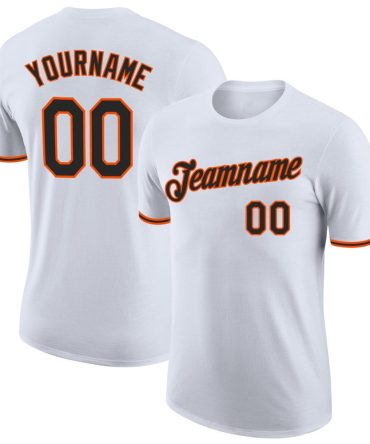 Custom White Black-Orange Performance T-Shirt, For Football, Baseball, Hockey, Basketball, Softball & Rugby Fans