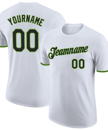 Custom White Black-Neon Green Performance T-Shirt, For Football, Baseball, Hockey, Basketball, Softball & Rugby Fans