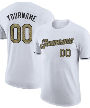 Custom White Camo-Black Performance T-Shirt, For Football, Baseball, Hockey, Basketball, Softball & Rugby Fans