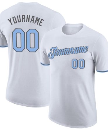Custom White Light Blue-Steel Gray Performance T-Shirt, For Football, Baseball, Hockey, Basketball, Softball & Rugby Fans
