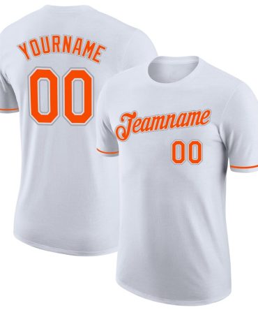 Custom White Orange-Gray Performance T-Shirt, For Football, Baseball, Hockey, Basketball, Softball & Rugby Fans
