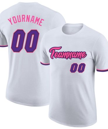 Custom White Purple Black-Pink Performance T-Shirt, For Football, Baseball, Hockey, Basketball, Softball & Rugby Fans