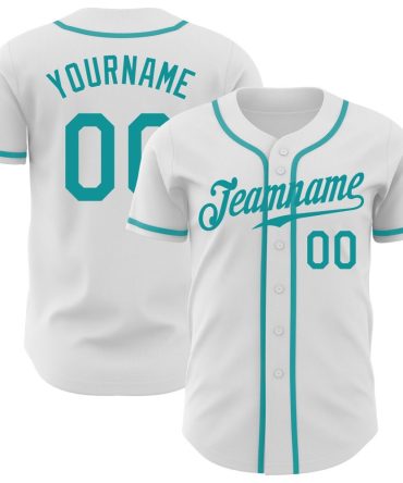 Custom White Teal Baseball Jersey, Gift For Baseball Fans