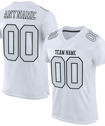 Custom White Silver-Black Football Jersey, Gift For Football Fans