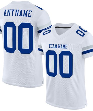 Custom White Royal-Silver Football Jersey, Gift For Football Fans