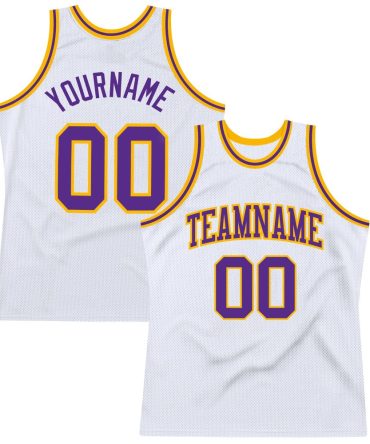 Custom White Purple-Gold Throwback Basketball Jersey, Gift For Basketball Fans