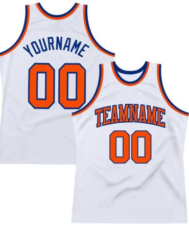 Custom White Orange-Royal Authentic Throwback Basketball Jersey, Gift For Basketball Fans
