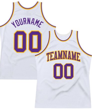 Custom White Purple-Gold Throwback Basketball Jersey, Gift For Basketball Fans