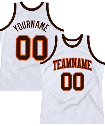 Custom White Brown-Orange Throwback Basketball Jersey, Gift For Basketball Fans