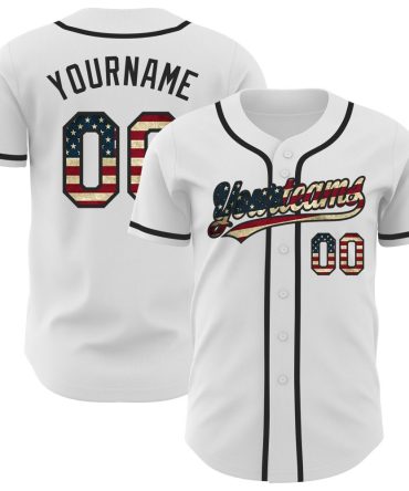 Custom White Vintage Usa Flag-Black Baseball Jersey, Gift For Baseball Fans