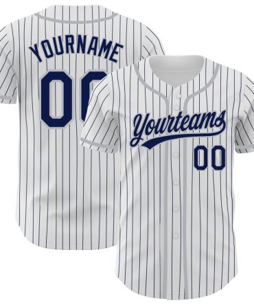 Custom White Navy Pinstripe Navy-Gray Baseball Jersey, Gift For Baseball Fans
