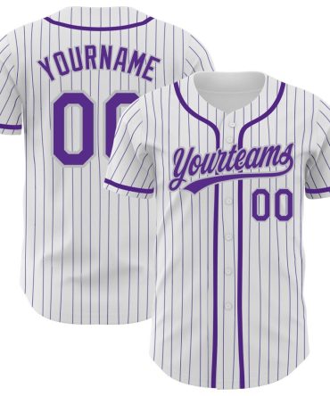 Custom White Purple Pinstripe Purple-Gray Baseball Jersey, Gift For Baseball Fans