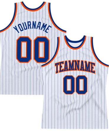 Custom White Royal Pinstripe Royal-Orange Basketball Jersey, Gift For Basketball Fans
