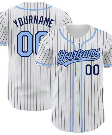 Custom White Navy Pinstripe Light Blue Baseball Jersey, Gift For Baseball Fans