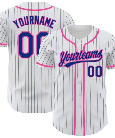 Custom White Royal Pinstripe Royal-Pink Baseball Jersey, Gift For Baseball Fans
