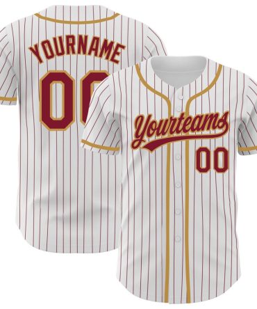 Custom White Crimson Pinstripe Crimson-Old Gold Baseball Jersey, Gift For Baseball Fans