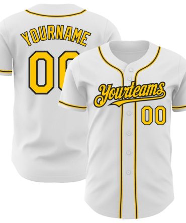 Custom White Yellow-Black Baseball Jersey, Gift For Baseball Fans