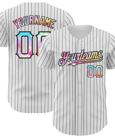 Custom White Black Pinstripe Tie Dye Baseball Jersey, Gift For Baseball Fans