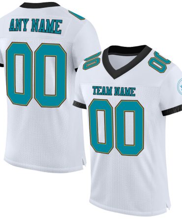 Custom White Teal Old Gold-Black Football Jersey, Gift For Football Fans
