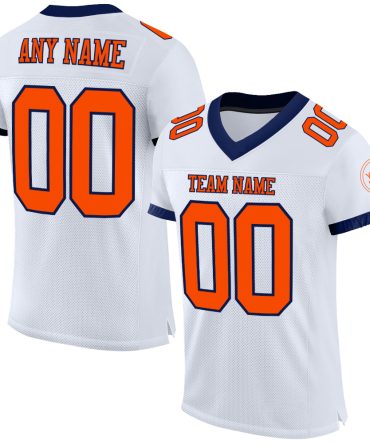 Custom White Orange-Navy Football Jersey, Gift For Football Fans