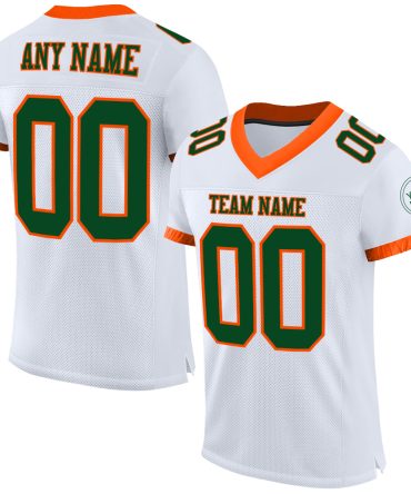 Custom White Green-Orange Football Jersey, Gift For Football Fans