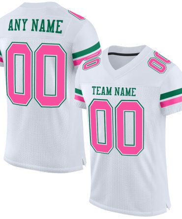 Custom White Pink-Kelly Green Football Jersey, Gift For Football Fans