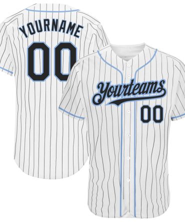 Custom White Black Pinstripe Light Blue Baseball Jersey, Gift For Baseball Fans