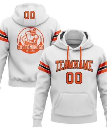 Custom White Orange-Black Football Pullover Sweatshirt Hoodie, Gift For Football, Baseball, Hockey, Basketball, Softball & Rugby Fans