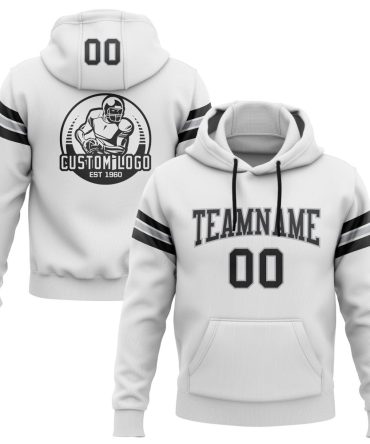 Custom White Black-Gray Football Pullover Sweatshirt Hoodie, Gift For Football, Baseball, Hockey, Basketball, Softball & Rugby Fans