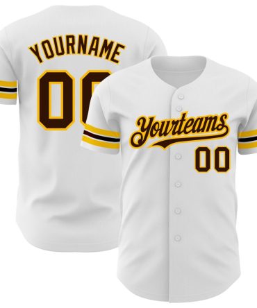Custom White Brown-Gold Baseball Jersey, Gift For Baseball Fans