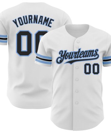 Custom White Black-Powder Blue Baseball Jersey, Gift For Baseball Fans