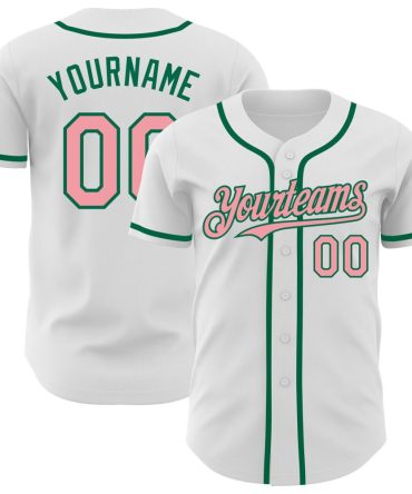 Custom White Medium Pink-Kelly Green Baseball Jersey, Gift For Baseball Fans