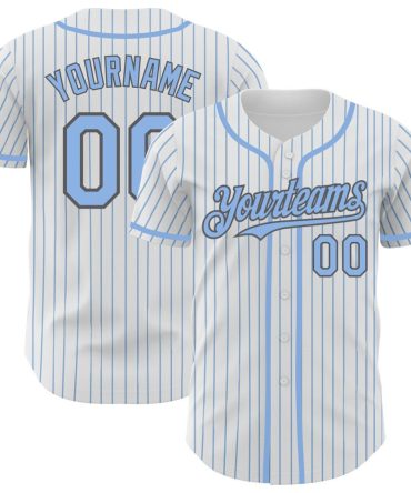 Custom White Light Blue Pinstripe Steel Gray Baseball Jersey, Gift For Baseball Fans