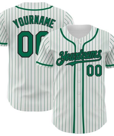 Custom White Kelly Green Pinstripe Black Baseball Jersey, Gift For Baseball Fans