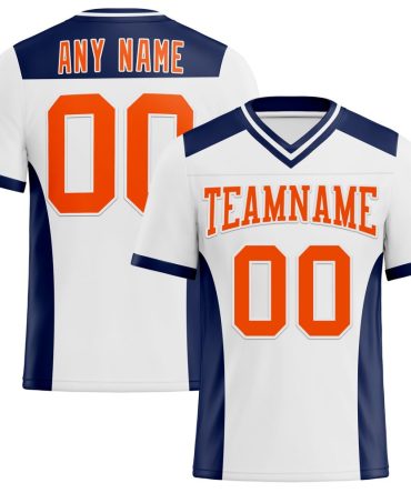 Custom White Orange-Navy Authentic Football Jersey, Gift For Football Fans