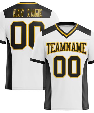 Custom White Black-Gold Authentic Football Jersey, Gift For Football Fans