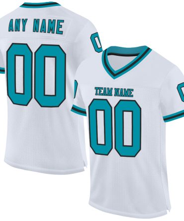 Custom White Teal-Black Throwback Football Jersey, Gift For Football Fans