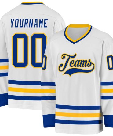 Custom White Royal-Gold Hockey Jersey, Gift For Hockey Fans