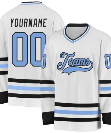 Custom White Light Blue-Black Hockey Jersey, Gift For Hockey Fans
