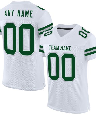 Custom White Green-Gray Football Jersey, Gift For Football Fans