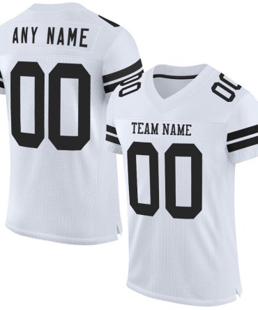 Custom White Black Football Jersey, Gift For Football Fans